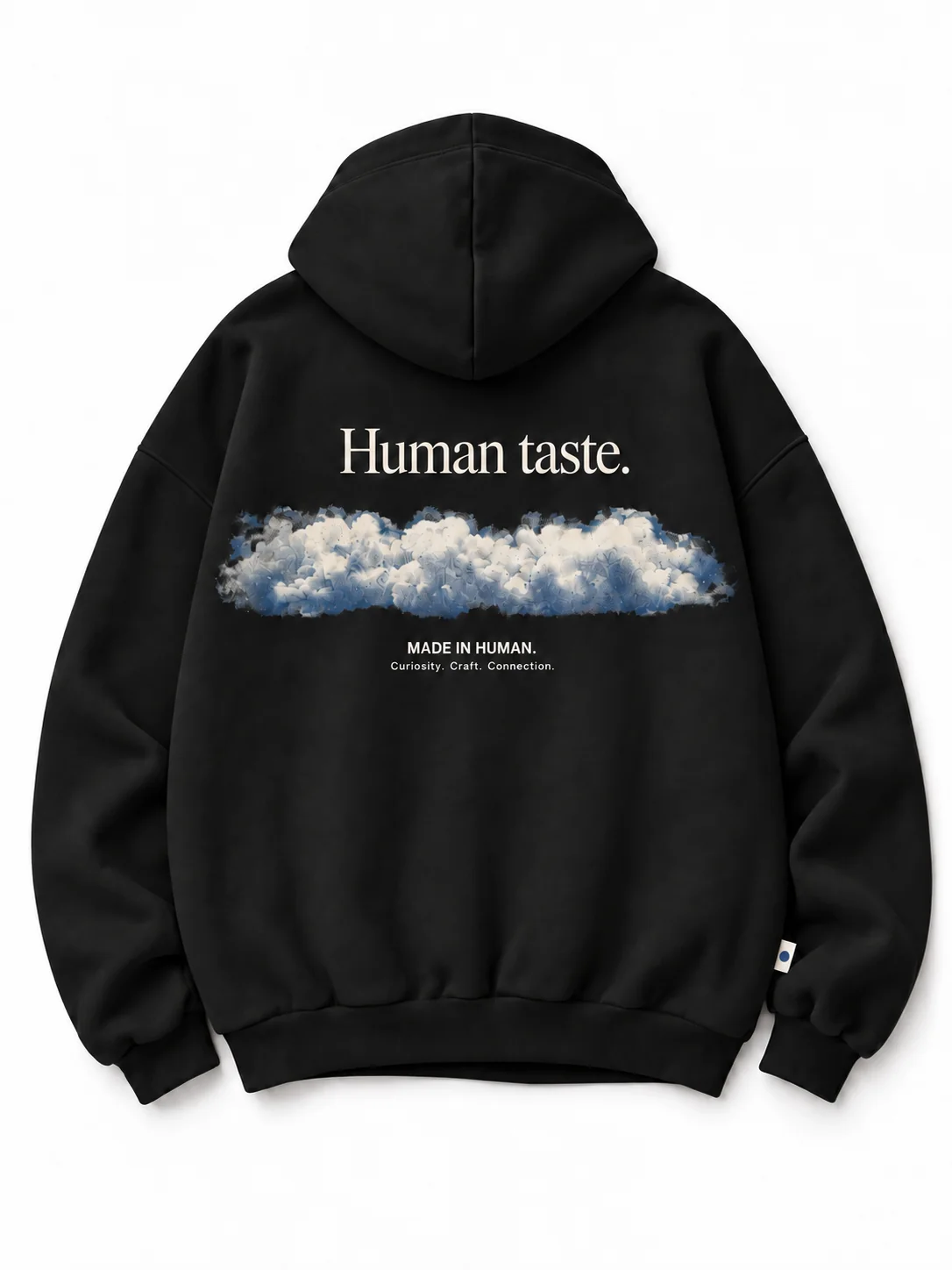 Human Taste Hoodie in Black, back view