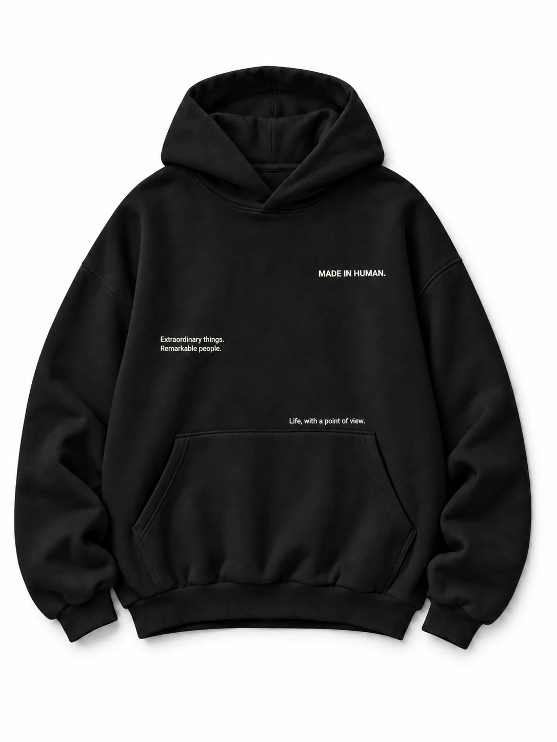 Human Taste Hoodie in Black, front view