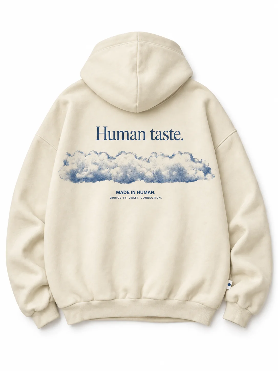 Human Taste Hoodie in Cream, back view