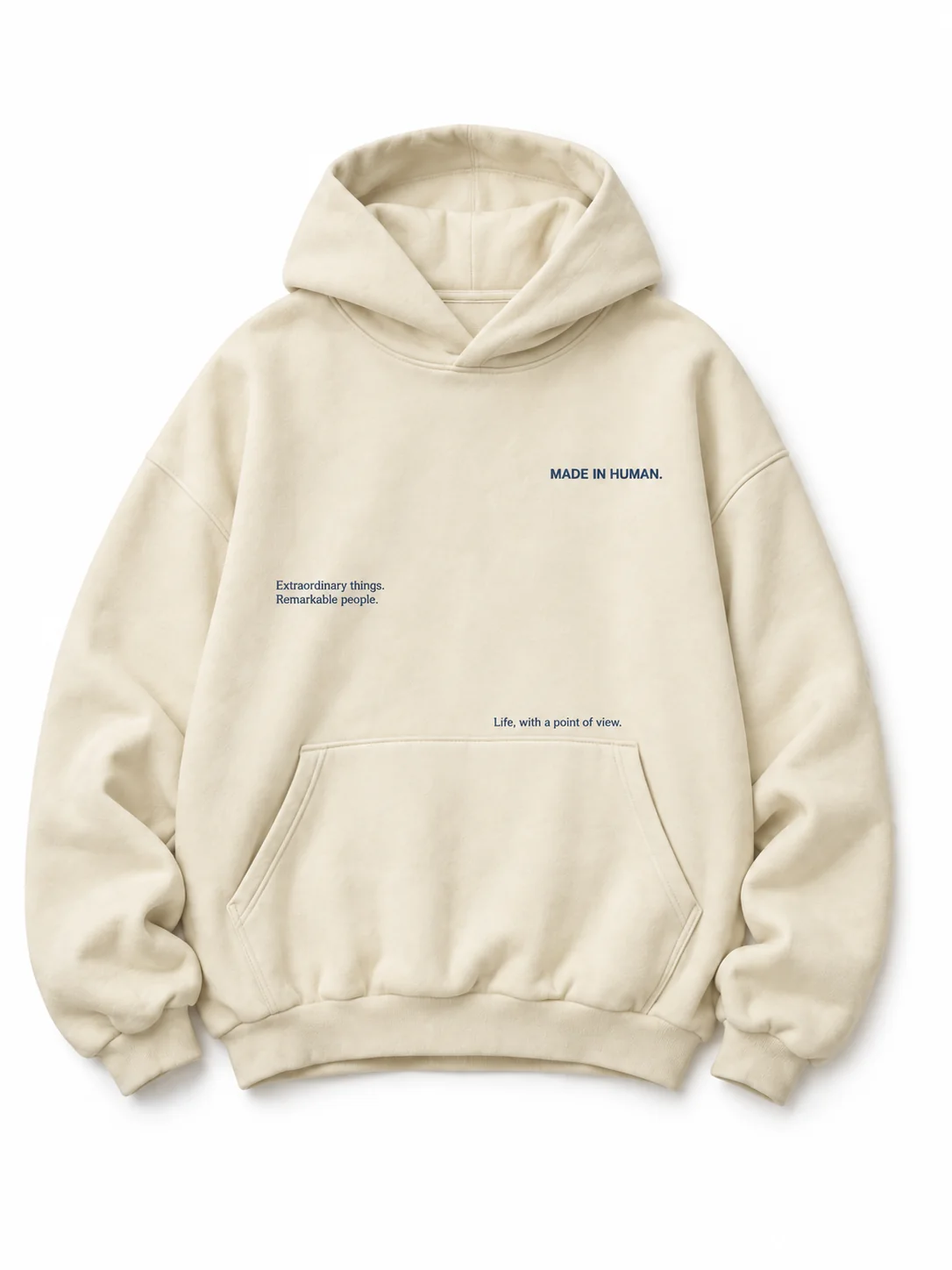 Human Taste Hoodie in Cream, front view